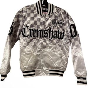 Crenishaw Silver Checkered Satin Bomber Jacket